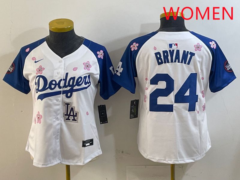 Women Los Angeles Dodgers #24 Bryant White Blue Sakura Edition 2025 Nike MLB Jersey style 7